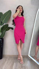 Vestido Feminino Midi Regata com Fenda e Bojo