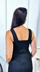 Vestido Canelado Midi Alça Larga