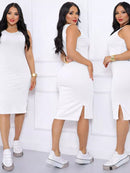 Vestido Midi Regata Com Fenda Lateral