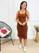 Vestido Canelado Midi Alça Larga