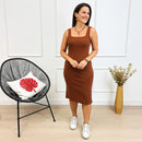 Vestido Canelado Midi Alça Larga