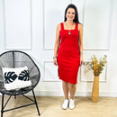 Vestido Canelado Midi Alça Larga vermelho